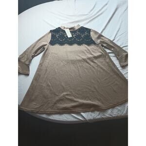Jon & Anna Brown Black Lace Long sleeve bell sleeve Women size XL NWT